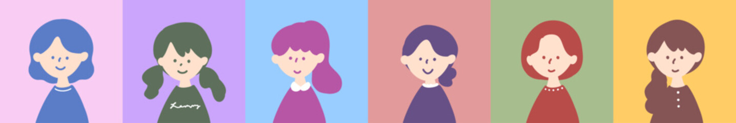 女性のアイコン　カラフル