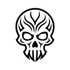 Tribal tattoo skull outline vector illustration with white background simple design