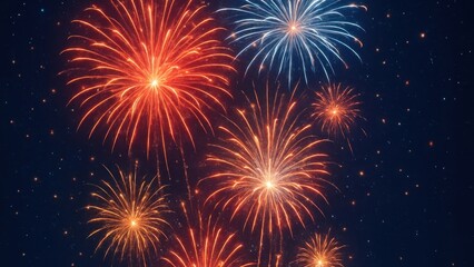 Vibrant fireworks illuminate night sky.