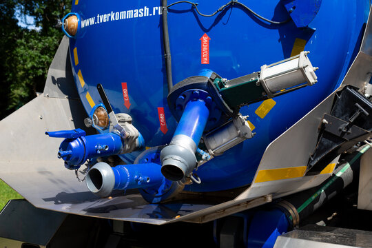 Moscow, Russia, August 6, 2025: Special equipment of Tverkommash for ensuring work of municipal services of Moscow water utility. Special equipment of services for cleaning pipes and sewers