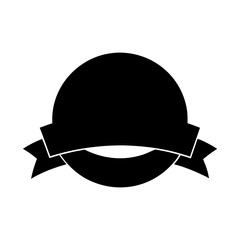 Minimalist round badge with ribbon banner silhouette vector illustration with white background label