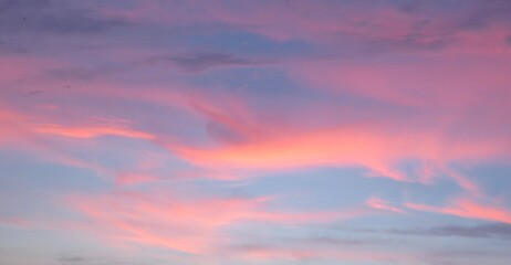 Beautiful pink sunset in blue sky, natural background