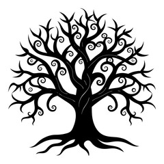 Silhouette vector illustration of a magical and cinematic digital fantasy tree