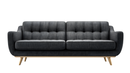 grey modern sofa front view isolated on white background, HD realistic