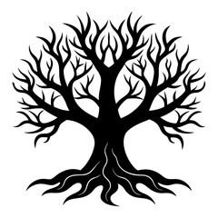Silhouette vector illustration of a magical and cinematic digital fantasy tree