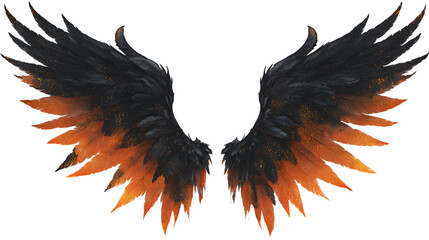 Obraz premium spooky orange glowing black demon wings isolated on white background, HD realistic