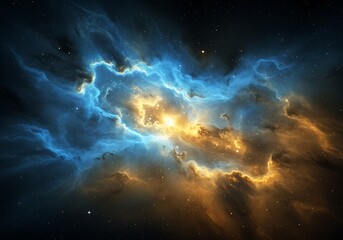 Fototapeta premium A colorful nebula shines brightly in the dark expanse of the cosmos and space