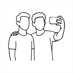 Obraz premium Two friends taking a selfie with a smartphone illustration