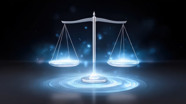 A sleek, modern representation of a balance scale, symbolizing justice and equality against a glowing, abstract background.