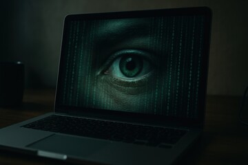 Digital eye on laptop screen.
