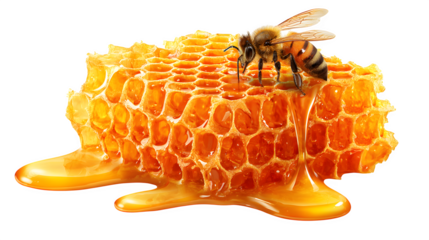 honeycomb with golden bee honey isolated on white background, HD realistic