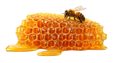 honeycomb with golden bee honey isolated on white background, HD realistic