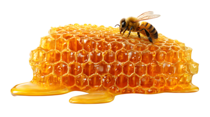 honeycomb with golden bee honey isolated on white background, HD realistic