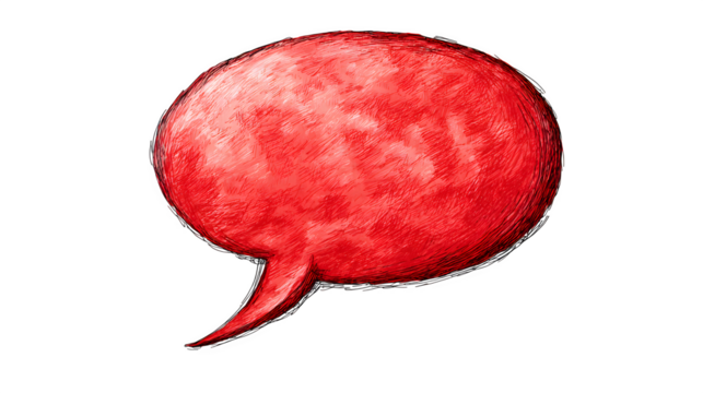 illustration of red hand-drawn speech bubble isolated on white background, HD realistic