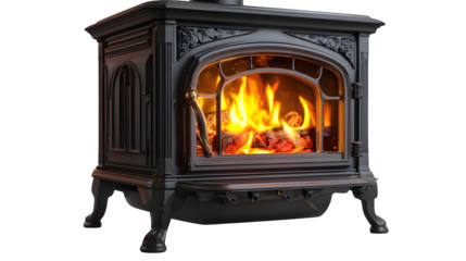 iron indoor stove fireplace isolated on white background, HD realistic