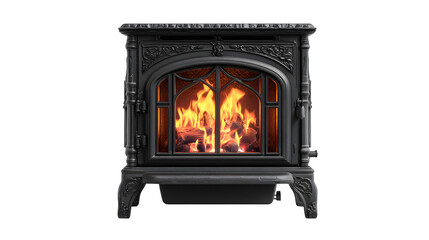 iron indoor stove fireplace isolated on white background, HD realistic