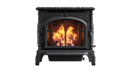 iron indoor stove fireplace isolated on white background, HD realistic