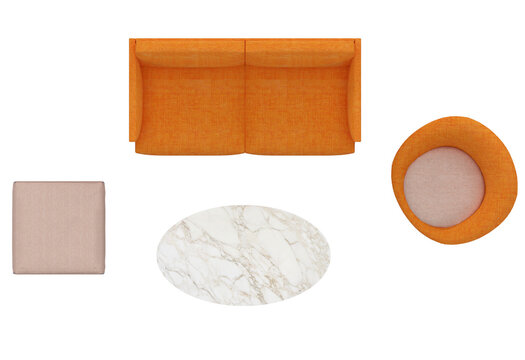 Modern Living Room Furniture Set top view for floor plan render