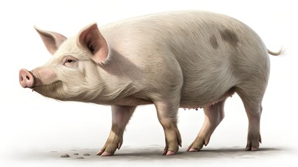 Fototapeta premium A healthy pink pig standing on a white background, isolated on white background
