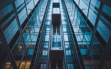 View of an elevator shaft in a modern building structure