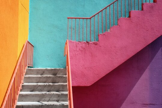 Vibrant colorful steps and walls