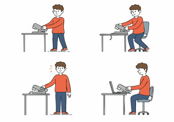 Illustration of a man shredding documents with a paper shredder, demonstrating the process and importance of secure data disposal in an office setting.