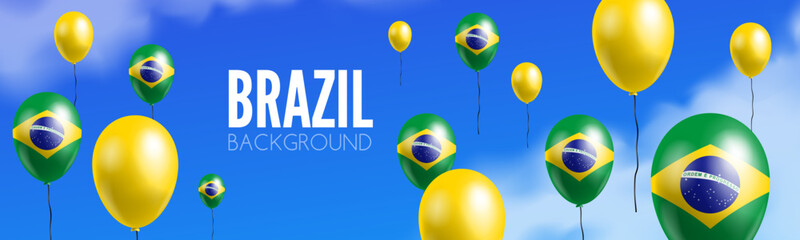 banner design with brazilian flag balloons on sky background vector illustration