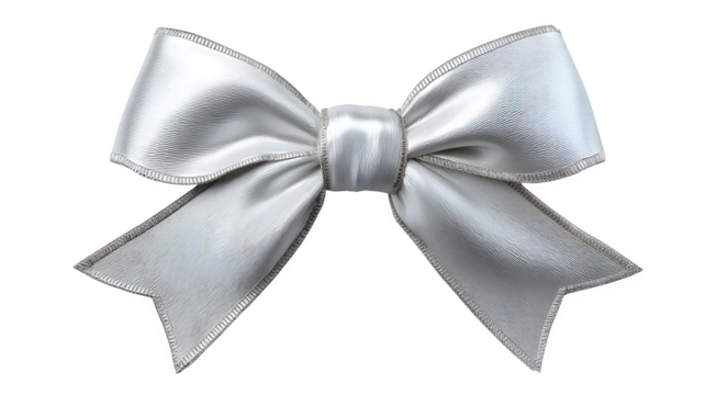 white and silver ribbon bow knot isolated on white background, HD realistic