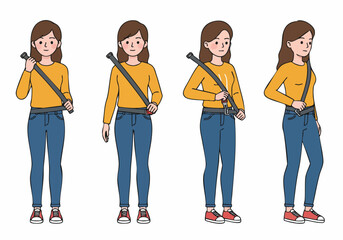 Woman Demonstrating Proper Seatbelt Usage: Step-by-Step Safety Guide Illustration