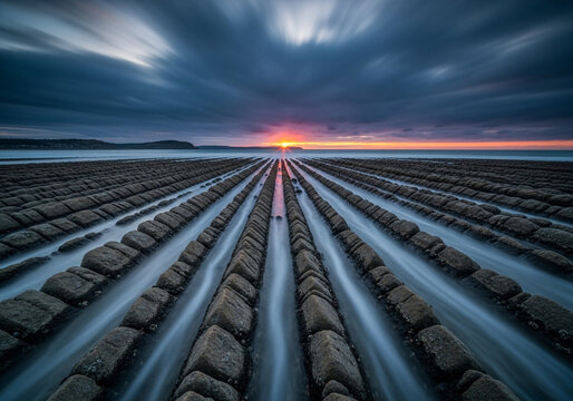 Dramatic sunset over the flysch rocks