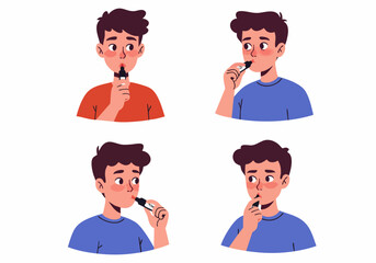 Fototapeta premium Young Man Using Nasal Spray for Allergy Relief and Common Cold Treatment - Health and Wellness Illustration Set