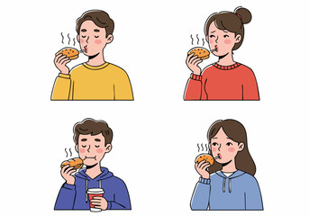 Enjoying Hot Hamburgers: An Illustration of Diverse People Savoring Fast Food Meals