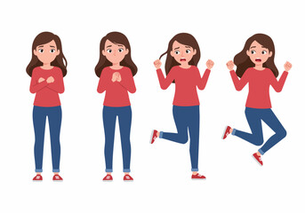 Fototapeta premium Cartoon woman displaying a range of emotions: worried, nervous, frustrated, and angry.