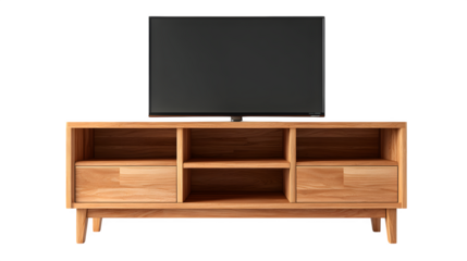 wooden TV stand isolated on white background, HD realistic