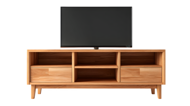 wooden TV stand isolated on white background, HD realistic
