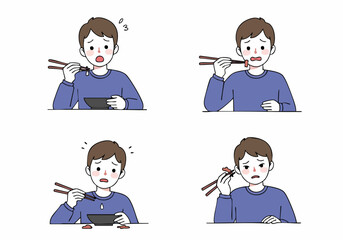 A man struggles to master chopsticks, depicting his humorous yet frustrating culinary challenges and food mishaps.