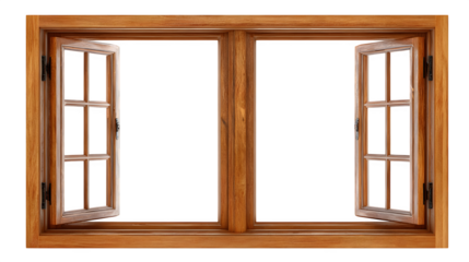 wooden window frame isolated on white background, HD realistic