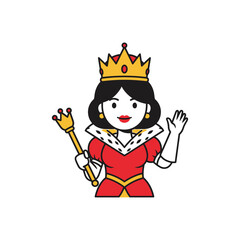 Obraz premium Cartoon Queen with Crown and Scepter.