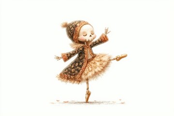 Fototapeta premium Skeleton dressed in ornate ballet costume performs gracefully, blending elegance with gothic surreal style, creates a haunting yet artistic scene.