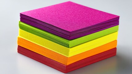 Fototapeta premium A stack of colorful sticky note pads arranged in a zigzag pattern with vibrant hues from pink to orange,