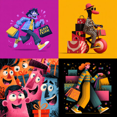 Playful Cartoon Style Black Friday Banner with Bright Colors