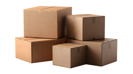 brown cardboard packing boxes isolated on white background, HD realistic