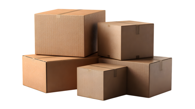brown cardboard packing boxes isolated on white background, HD realistic