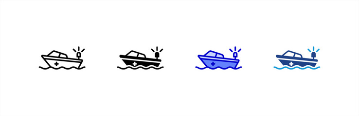 Rescue Boat icon set multiple style collection.