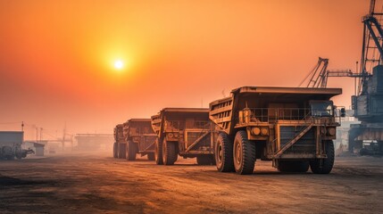 Obraz premium Mining Dump Trucks at Industrial Site