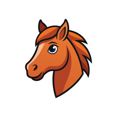 Cartoon horse head illustration, cute animal mascot logo design for kids, farm, equestrian, ranch, pet, and education projects