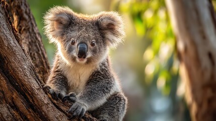 Fototapeta premium Koala in Tree, Nature Scene, Australian Wildlife, Close-up Portrait