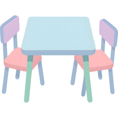 Pastel Colored Kids Table and Chairs Set With a Light Blue Top and Pink Seats