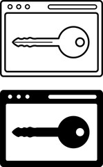 Access Icons. Black and White Vector Illustration. Key and Application. Permission to Computer or Website Data. Password and Data Security Concept