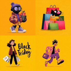 Playful Cartoon Style Black Friday Banner with Bright Colors